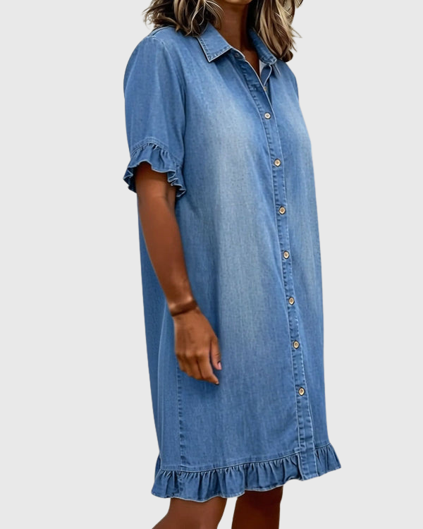 Zandrea | Comfortable Denim Dress With Flattering Rubbing