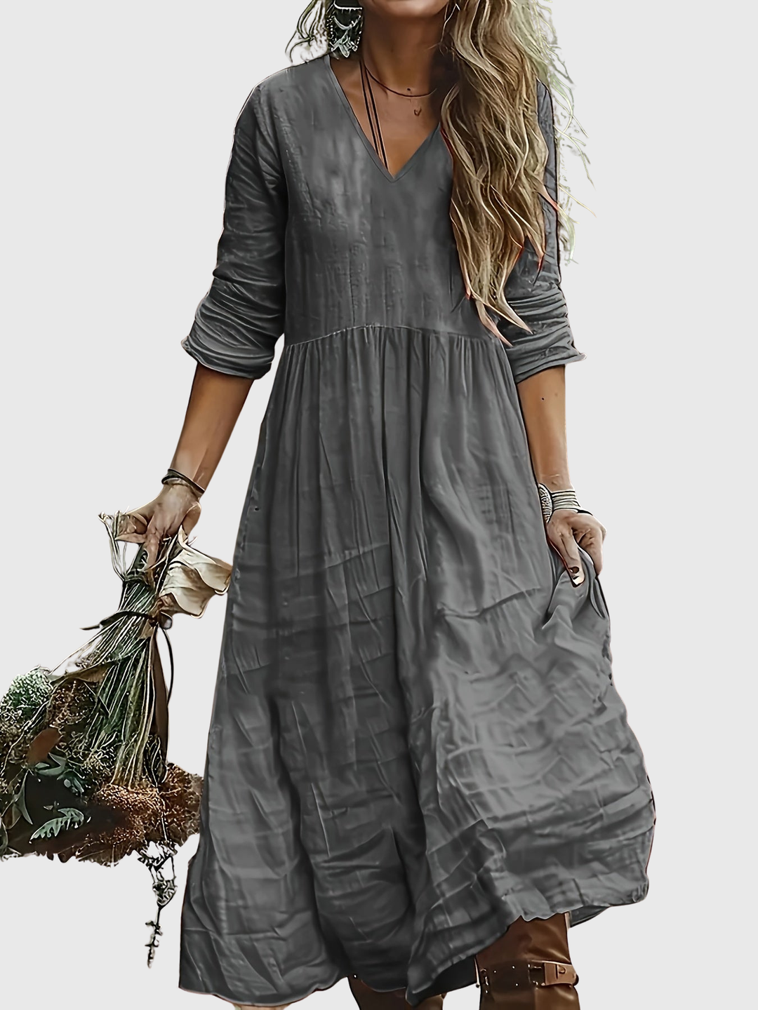 Sharon | Fashionable Long Dress With V Neck