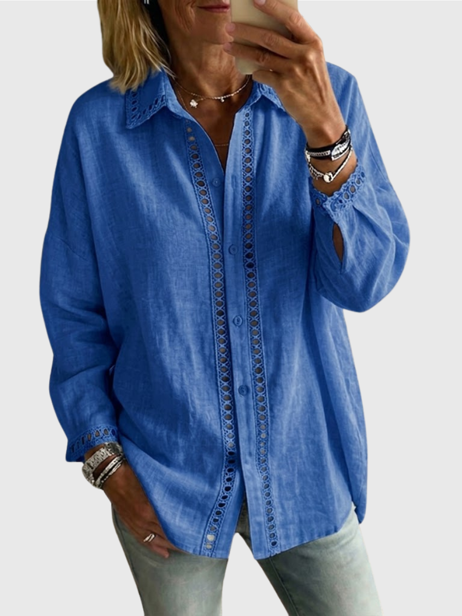 Venice | Casual Long-sleeve Linen-cotton Shirt With Spliced cutout Webbing