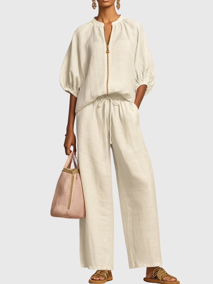 Hailey | Stylish Cozy Shirt Wide-Leg Pants Linen Cotton Two-Piece Set