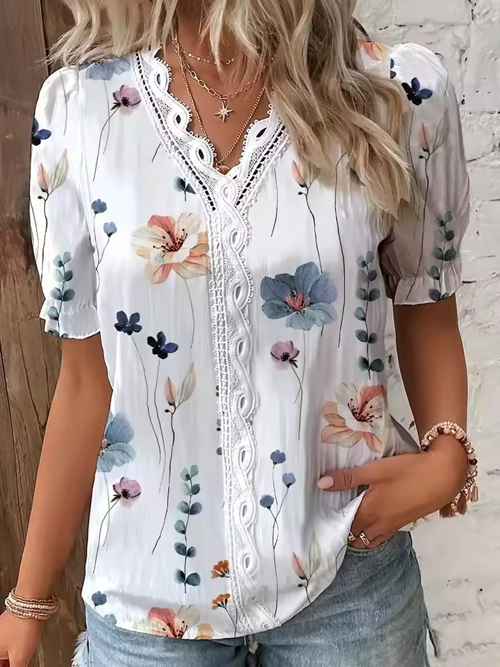 Fionna | Elegant V-Neck Jacquard Blouse