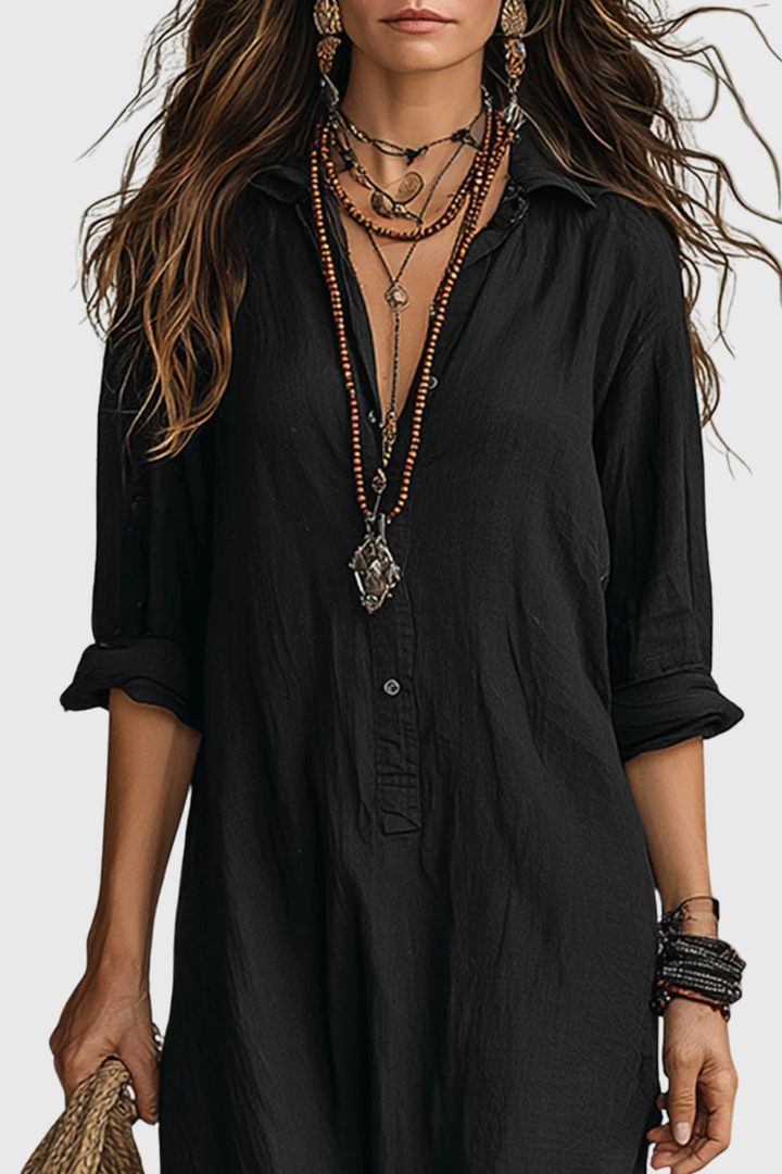 Delores | Relaxed V-Neck Button Maxi Dress