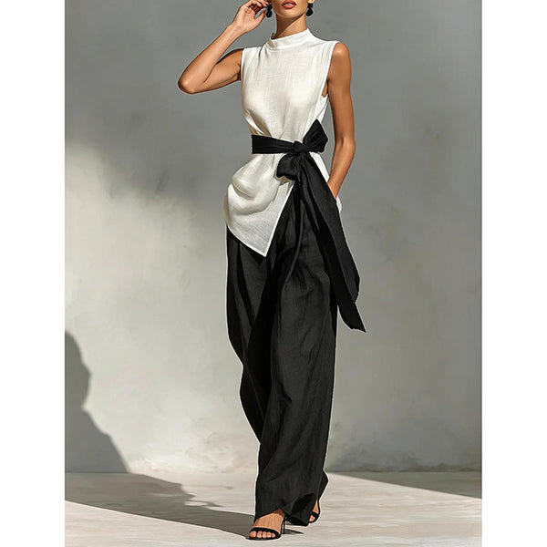 Annie | Fashionable 2-piece set with an asymmetrically hemmed top and wide-legged trousers