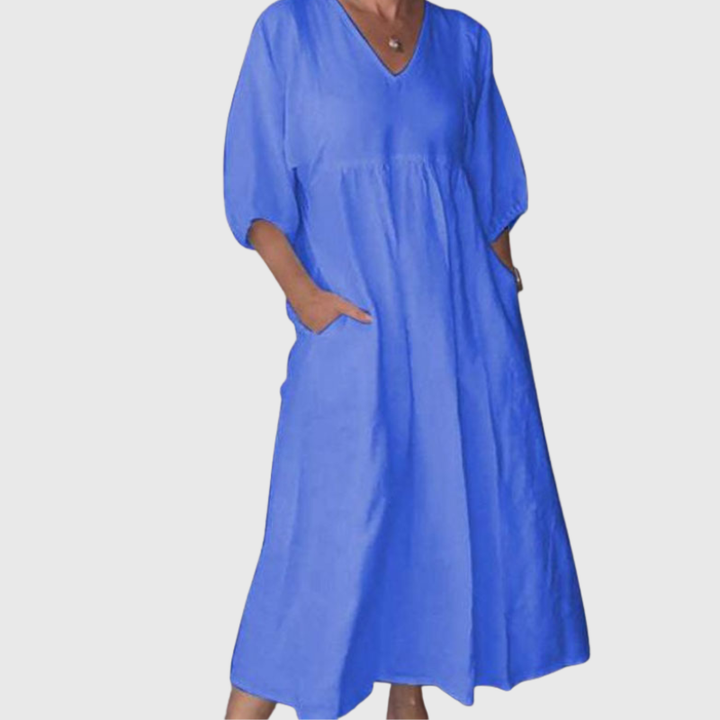 Zandrea | Loose Fit V Neck Midi Dress Lightweight Comfortable