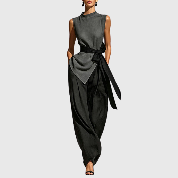 Annie | Fashionable 2-piece set with an asymmetrically hemmed top and wide-legged trousers