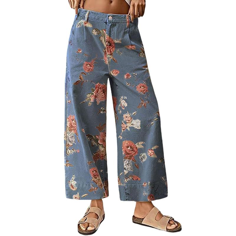 Audrey | Floral Wide Leg High Waist Casual Pants