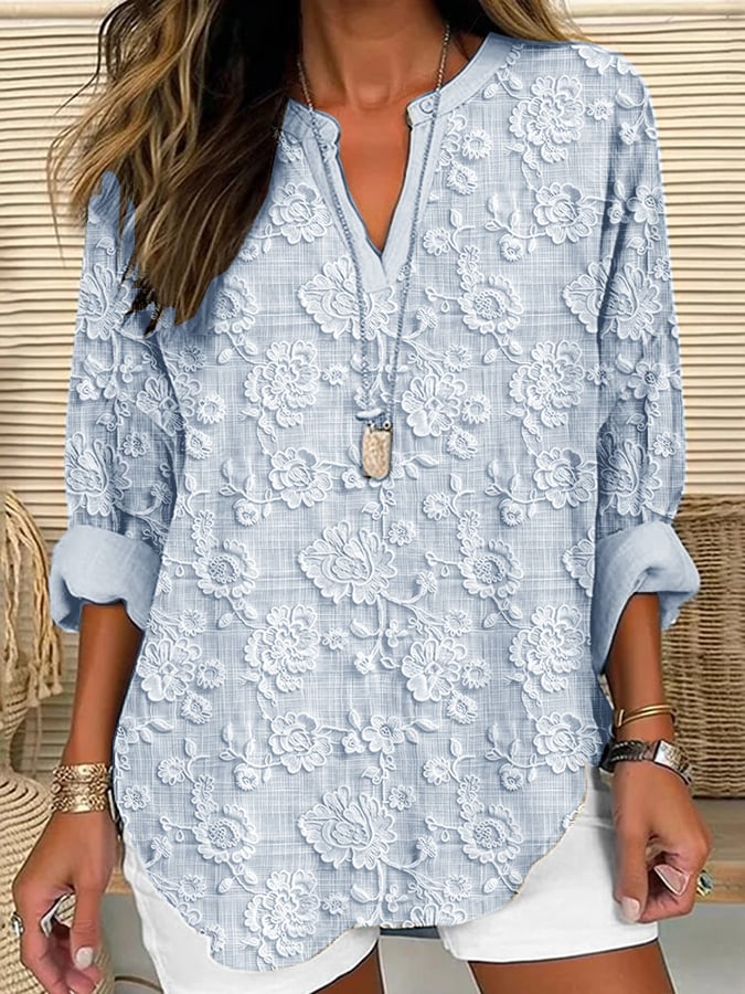 Hanna | Relaxed Fit Floral Embroidered Women Blouse V Neck