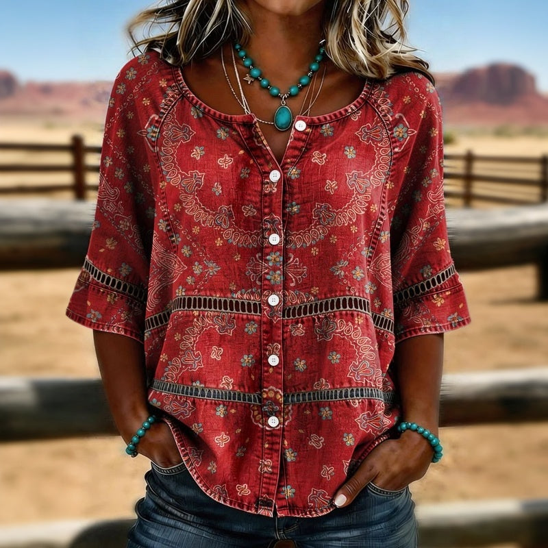 Natalia | Vintage Blouse with Ethnic Print