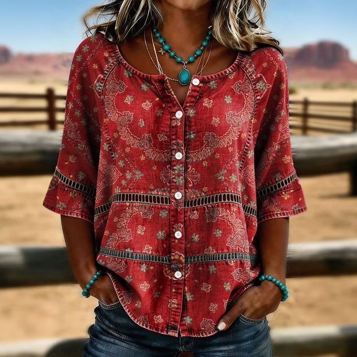 Natalia | Vintage Blouse with Ethnic Print