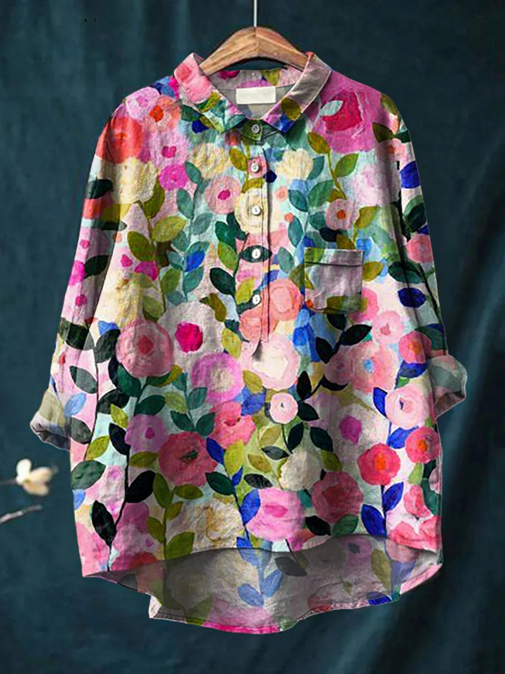 Delia | Colorful Spring Floral Garden Printed Women's Casual  Shirt