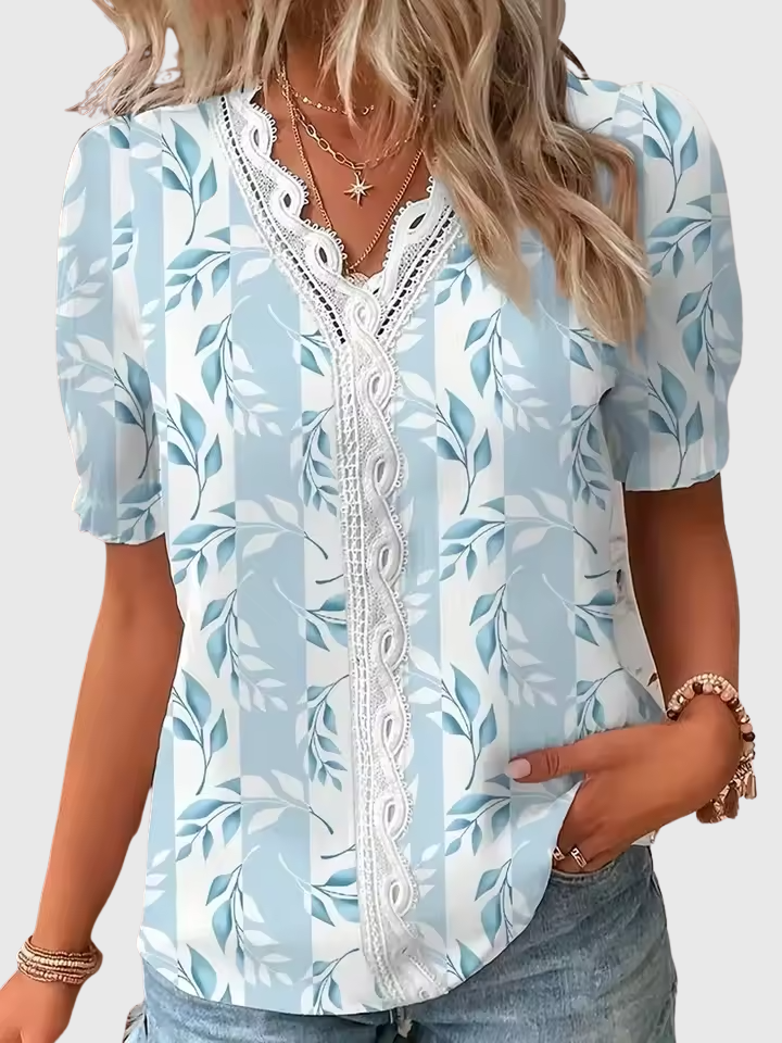 Fionna | Elegant V-Neck Jacquard Blouse