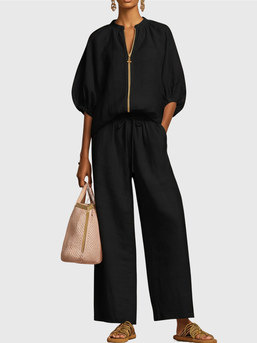 Hailey | Stylish Cozy Shirt Wide-Leg Pants Linen Cotton Two-Piece Set
