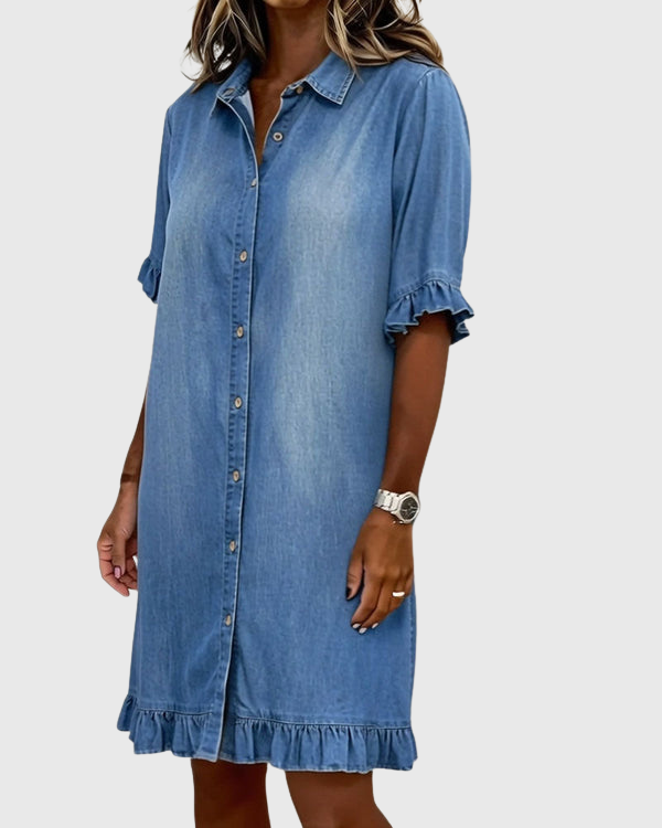 Zandrea | Comfortable Denim Dress With Flattering Rubbing