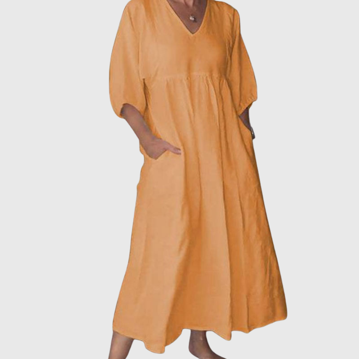 Zandrea | Loose Fit V Neck Midi Dress Lightweight Comfortable
