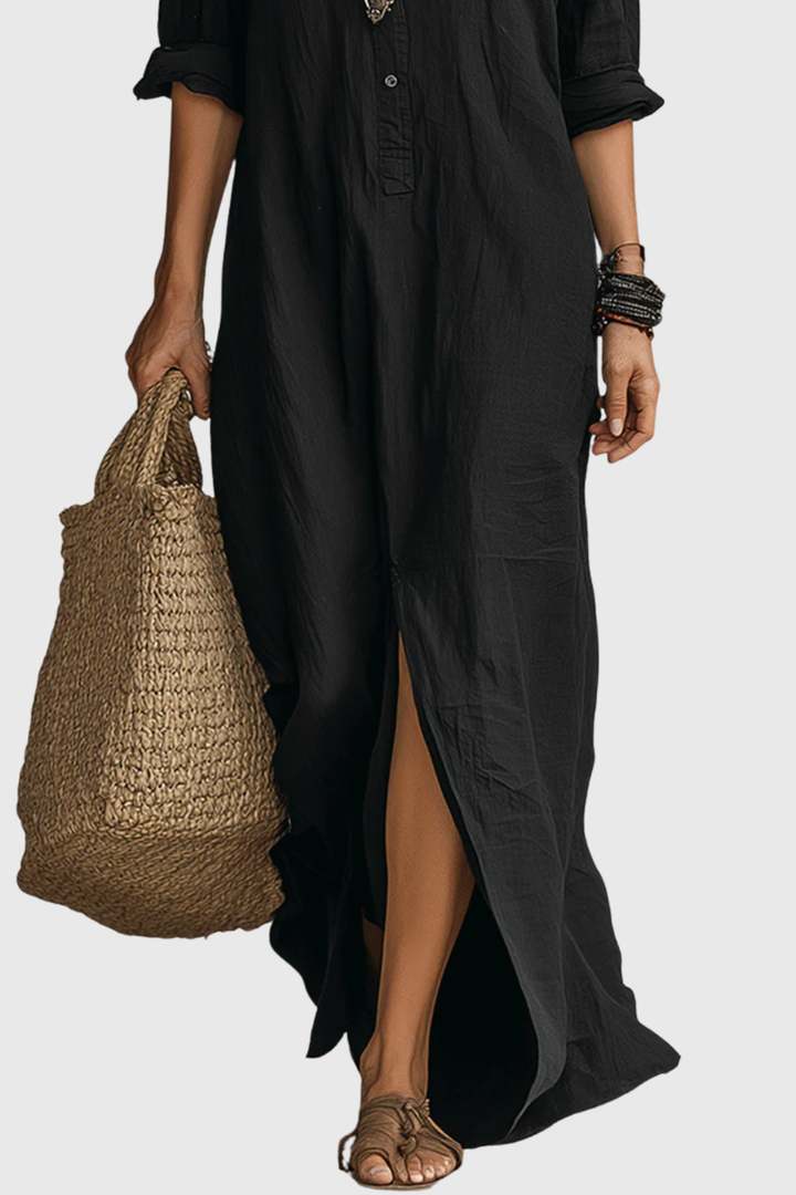 Delores | Relaxed V-Neck Button Maxi Dress
