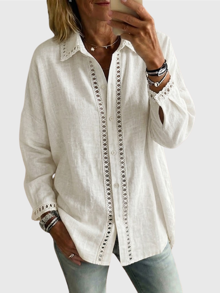 Venice | Casual Long-sleeve Linen-cotton Shirt With Spliced cutout Webbing