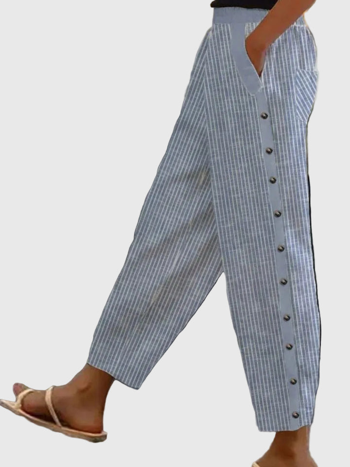 Eloise | Women's Casual Striped Cotton Pants With Pockets