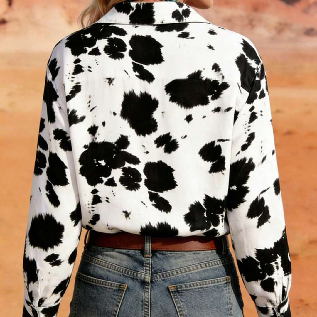 Olivia | Western Cow Print Button-Up Blouse