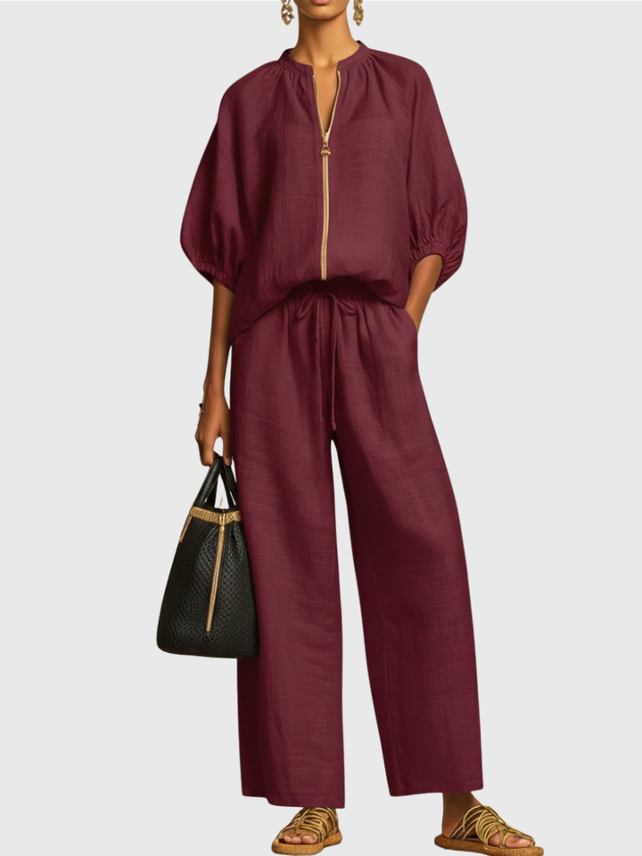 Hailey | Stylish Cozy Shirt Wide-Leg Pants Linen Cotton Two-Piece Set