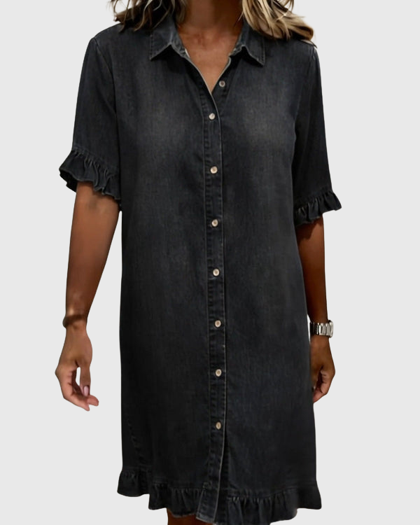 Zandrea | Comfortable Denim Dress With Flattering Rubbing