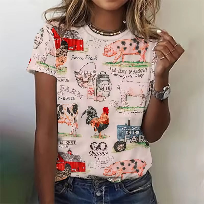 Miriam | Women's Cute Farmland Art Print Shirt