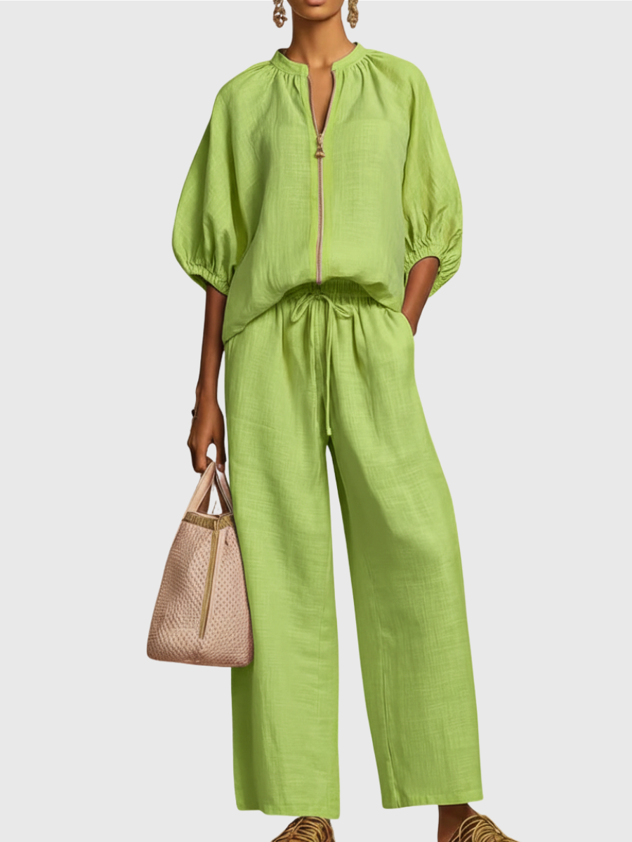 Hailey | Stylish Cozy Shirt Wide-Leg Pants Linen Cotton Two-Piece Set