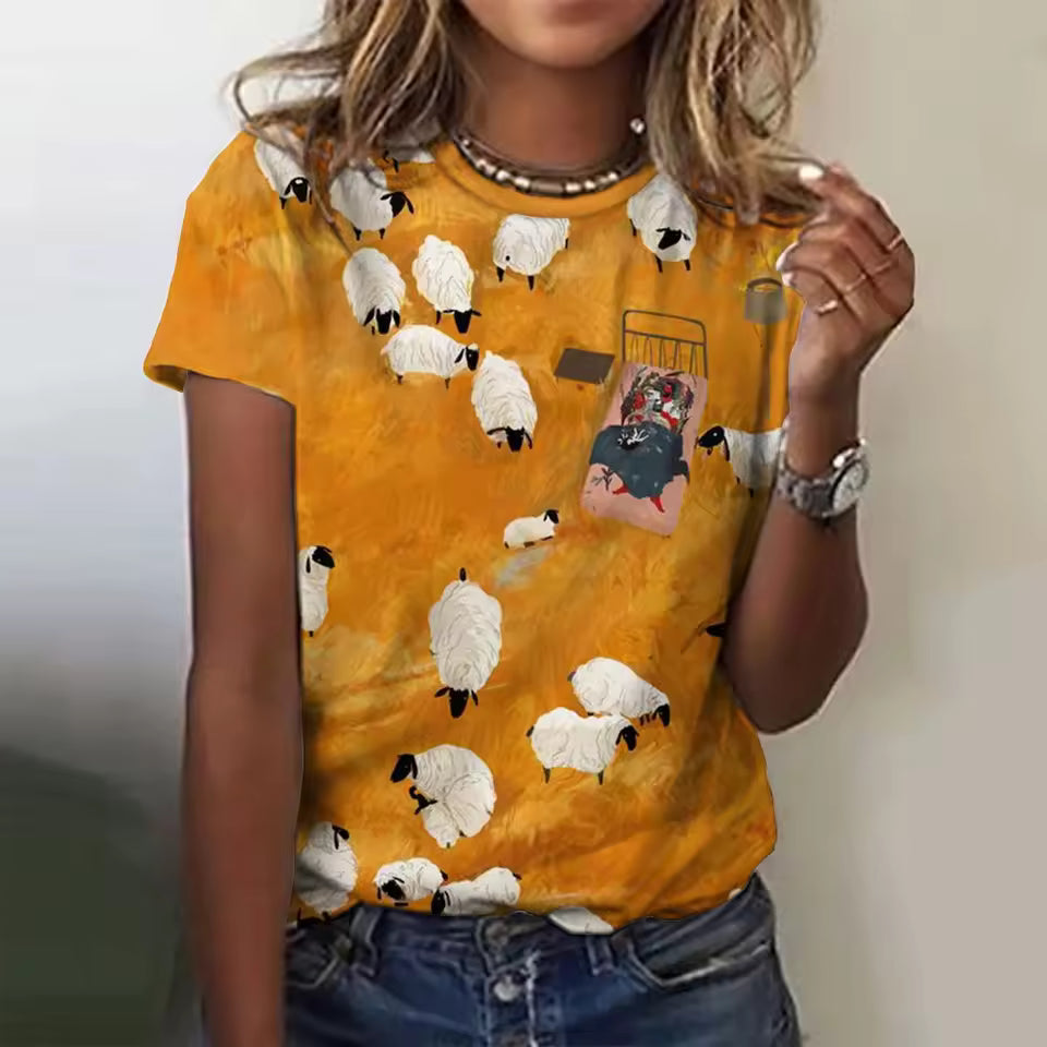Lylia | Women's Cute Sheep Art Print Shirt