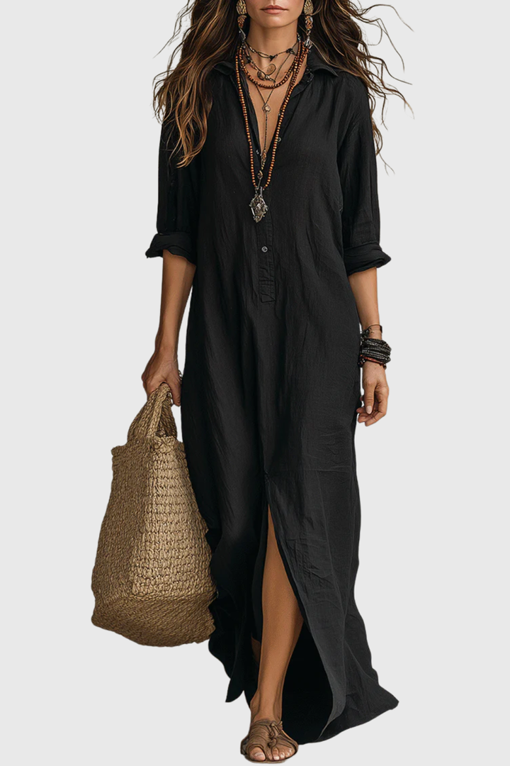 Delores | Relaxed V-Neck Button Maxi Dress