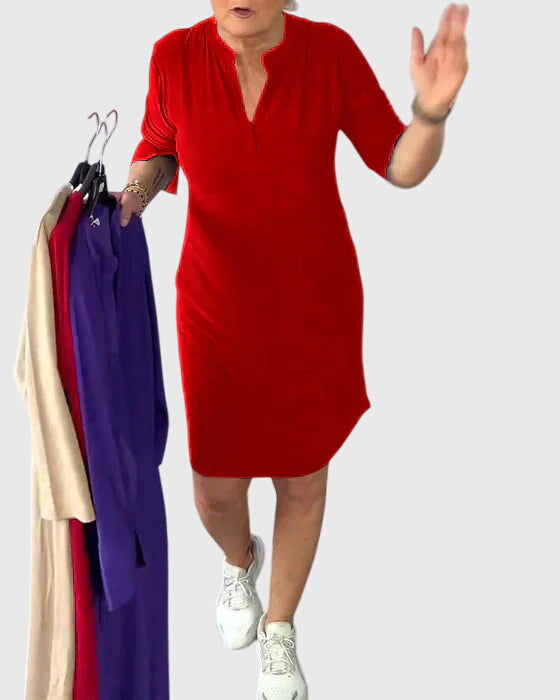 Destiny | Solid V-Neck Dress