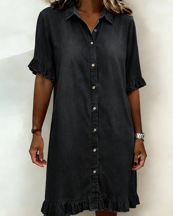 Zandrea | Comfortable Denim Dress With Flattering Rubbing