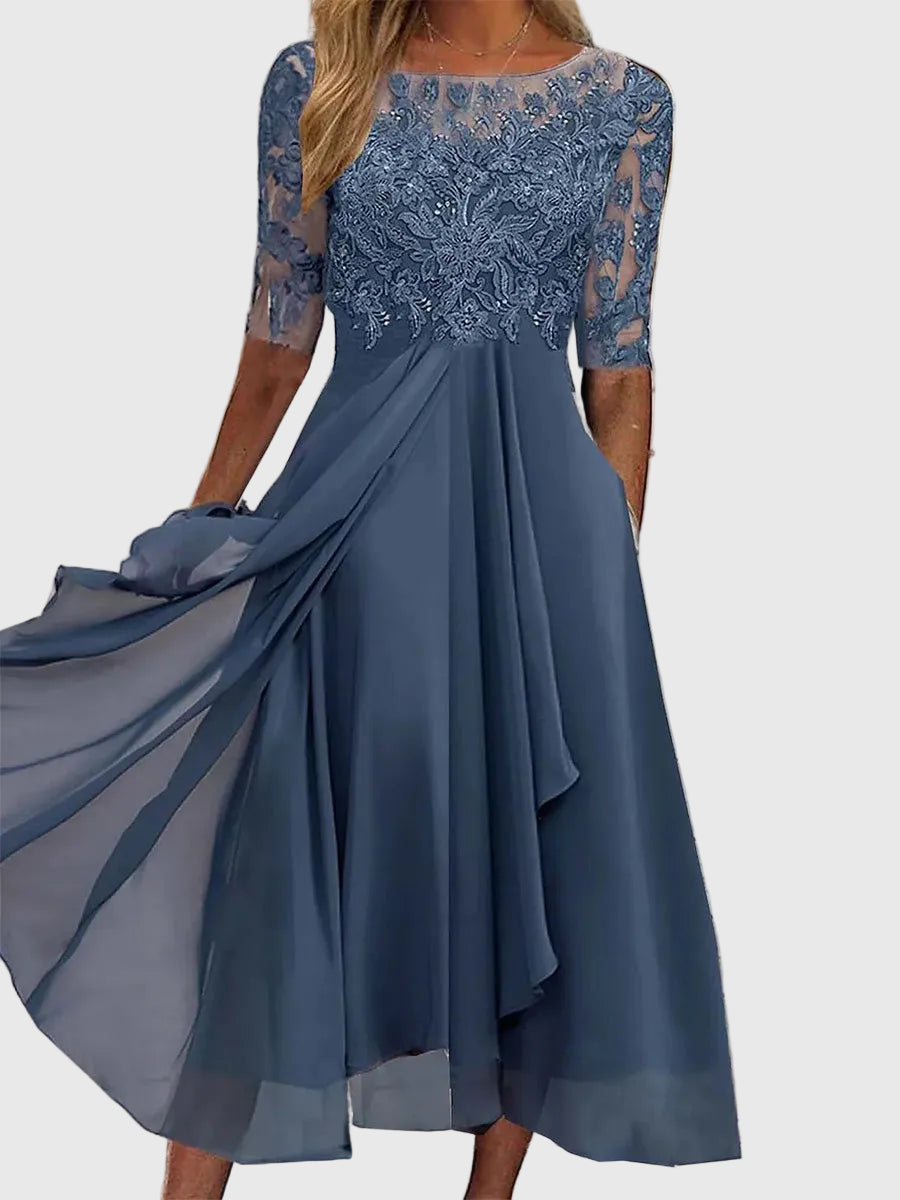 Ethel | Plain Half Sleeve Party Comfy Elegant Wedding Guest Midi Dress