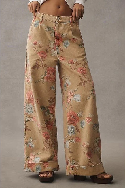 Audrey | Floral Wide Leg High Waist Casual Pants