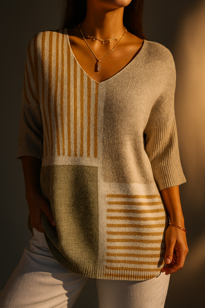 Nevaeh | Women's Abstract Geometric Pattern Art Print Casual Knit Pullover