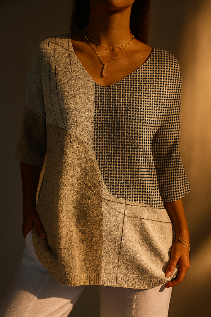 Melanie | Women's Abstract Geometric Pattern Art Print Casual Knit Pullover