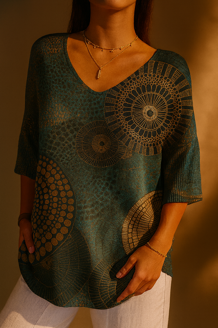 Zoey | Women's Vintage Circle Totem Abstract Geometry Casual Pullover Knit