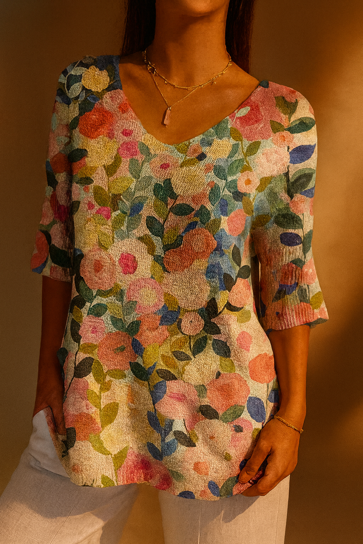 Lynn | Colorful Spring Floral Garden Printed Women's Casual Pullover Knit