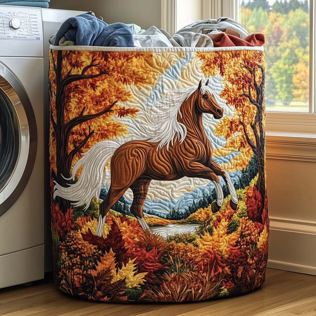 Quilted Laundry Basket Galloping Horse in Autumn