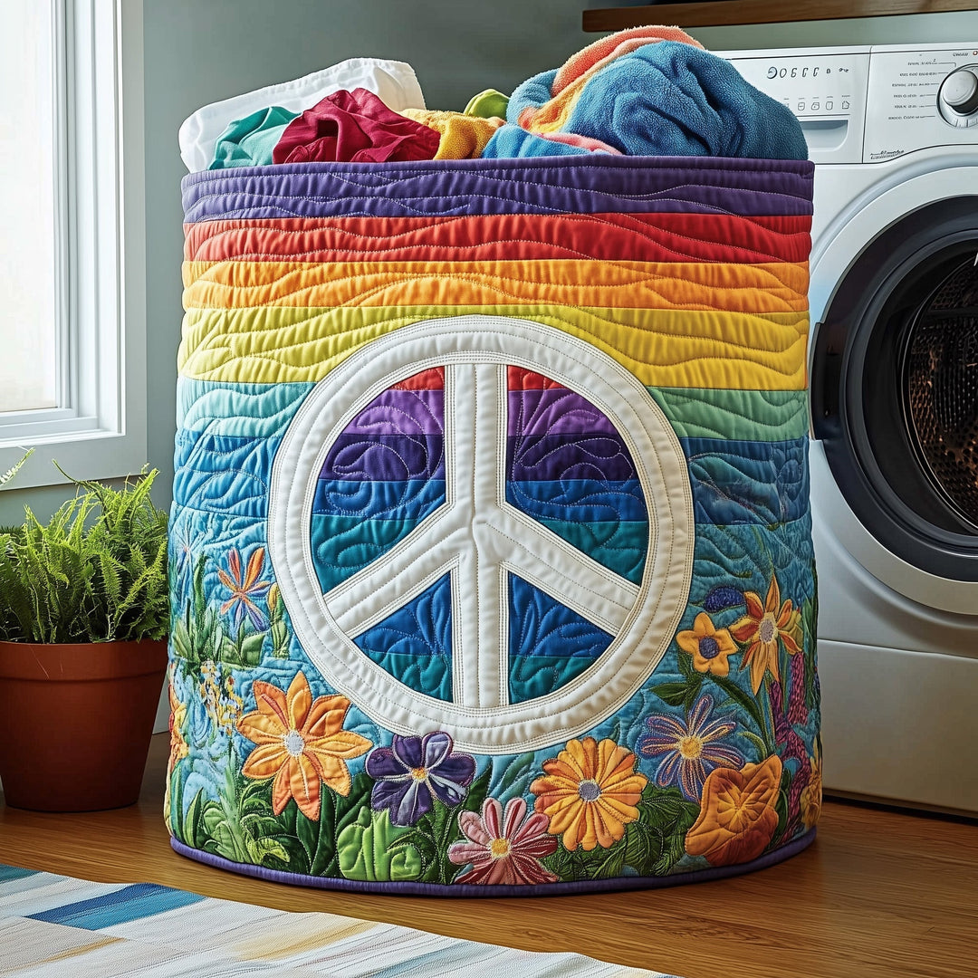 Quilted Laundry Basket with Hippie Peace Sign