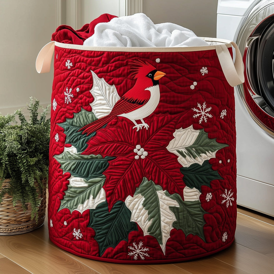 Padded Laundry Basket Poinsettia Cardinal