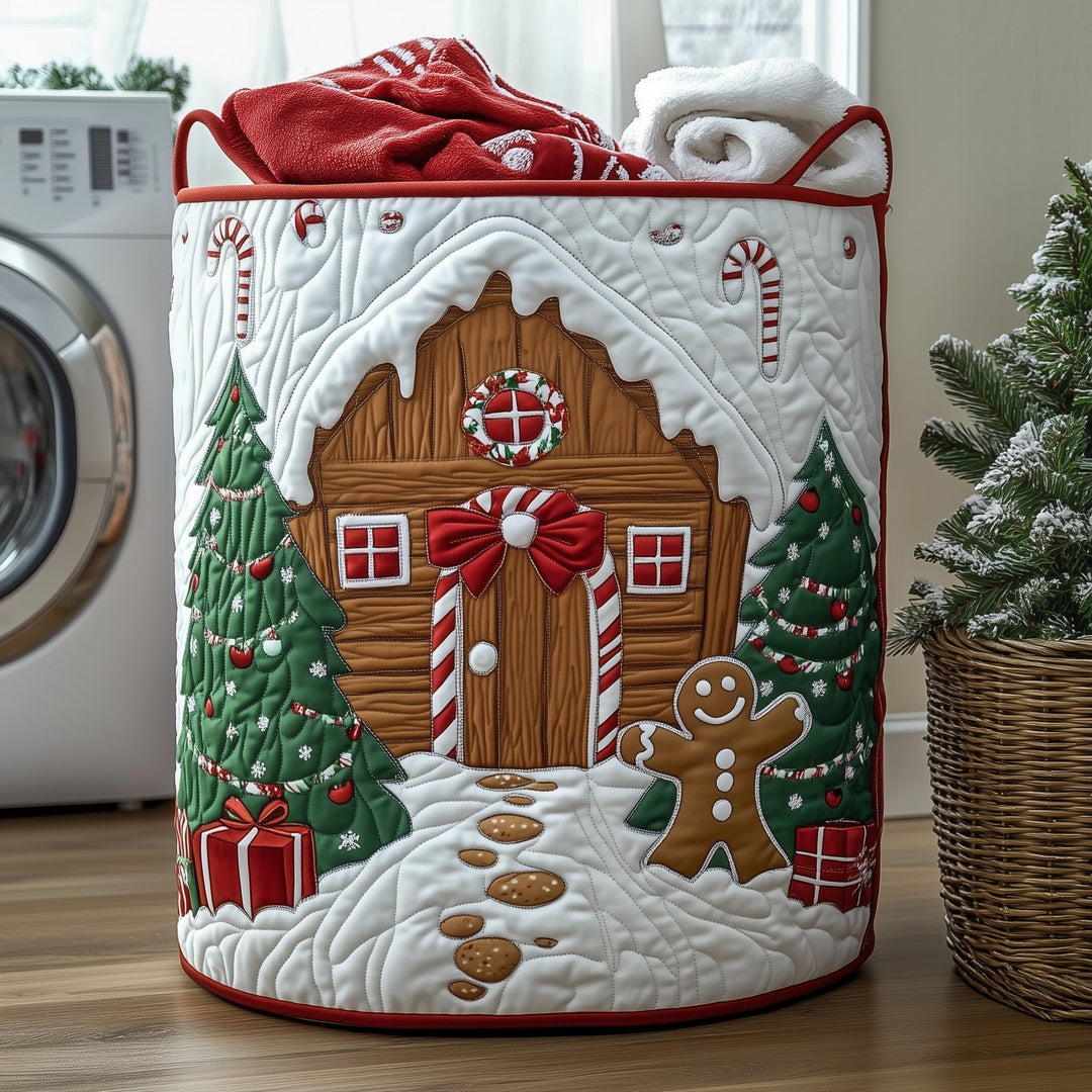 Festive Quilted Gingerbread Laundry Basket