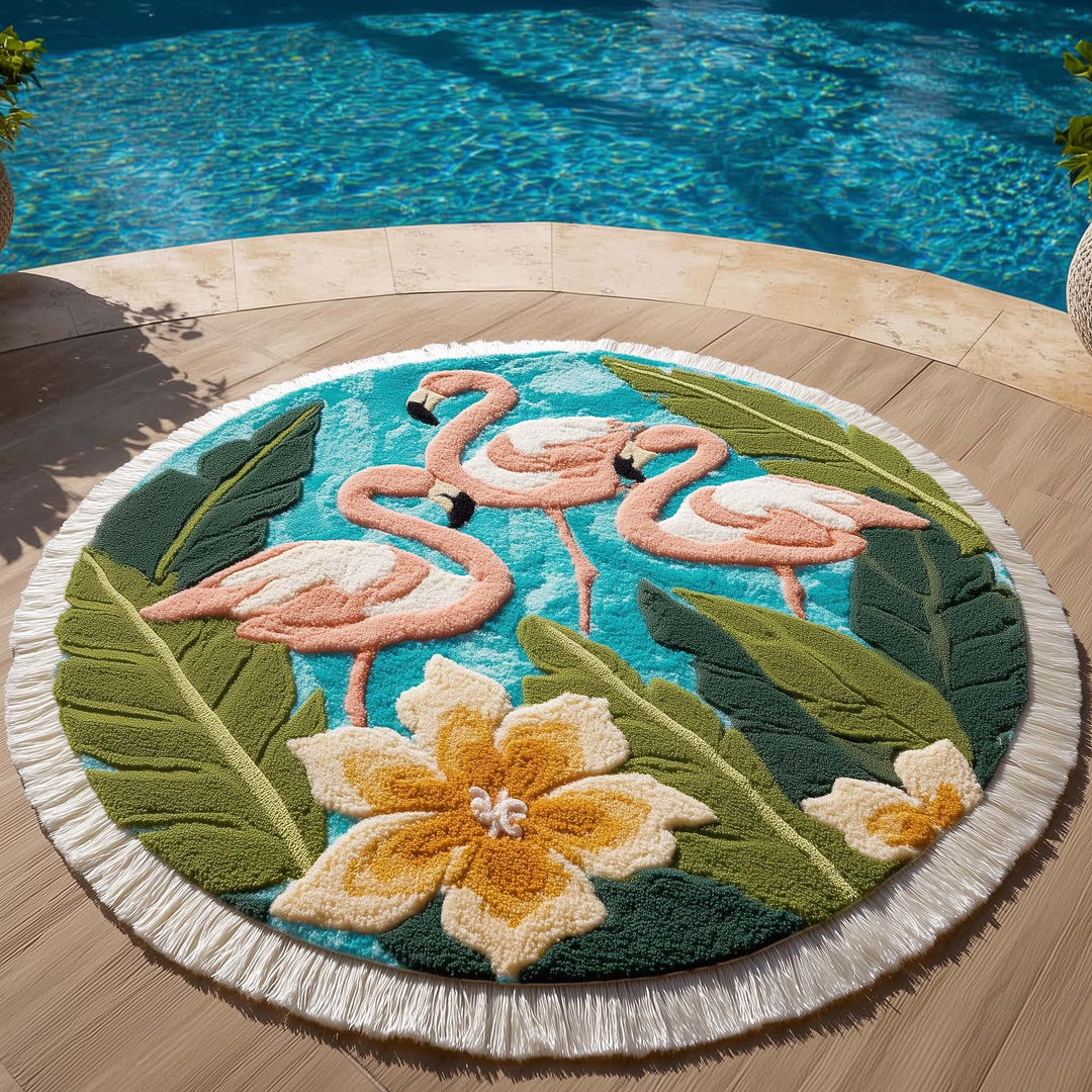Round Beach Towel Flamingo Lagoon
