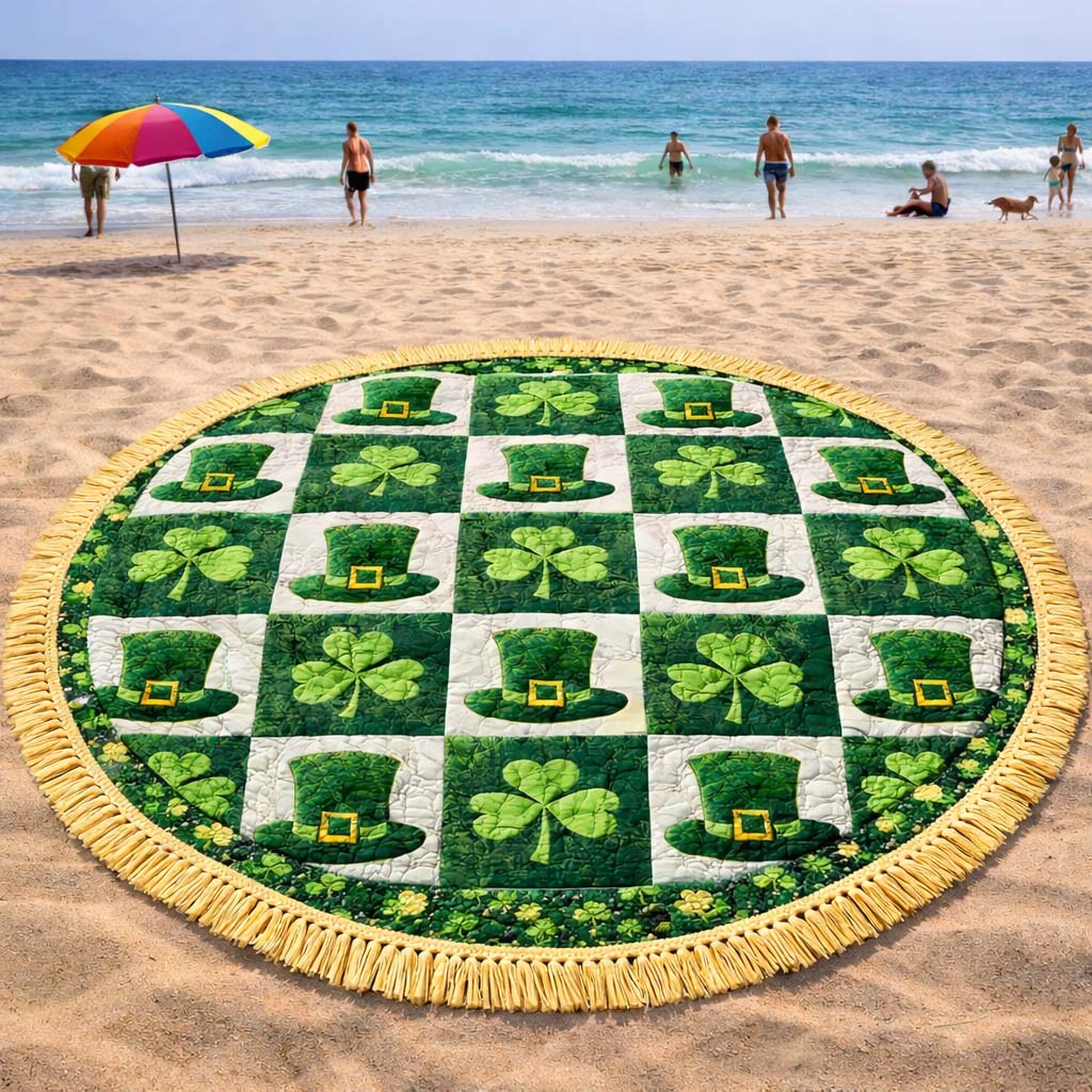 Round Beach Towel Leprechaun Clover