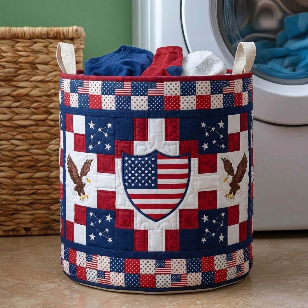 Patriot Star Quilted Laundry Basket