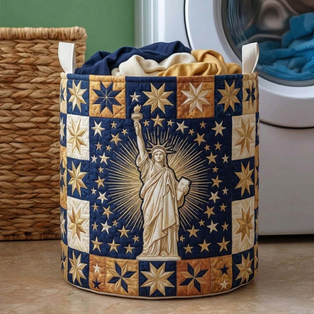 Quilted Laundry Basket Liberty Star Glory