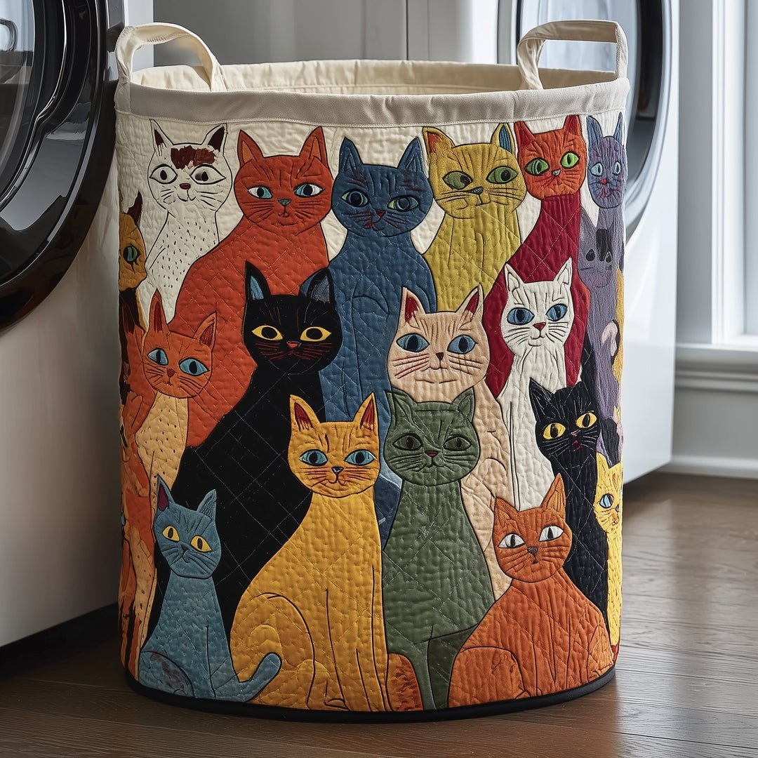 Quilted Laundry Basket with Whimsical Cats