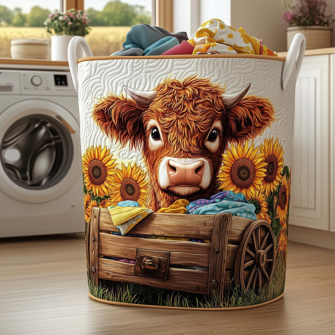 Quilted Laundry Basket Highland Cow