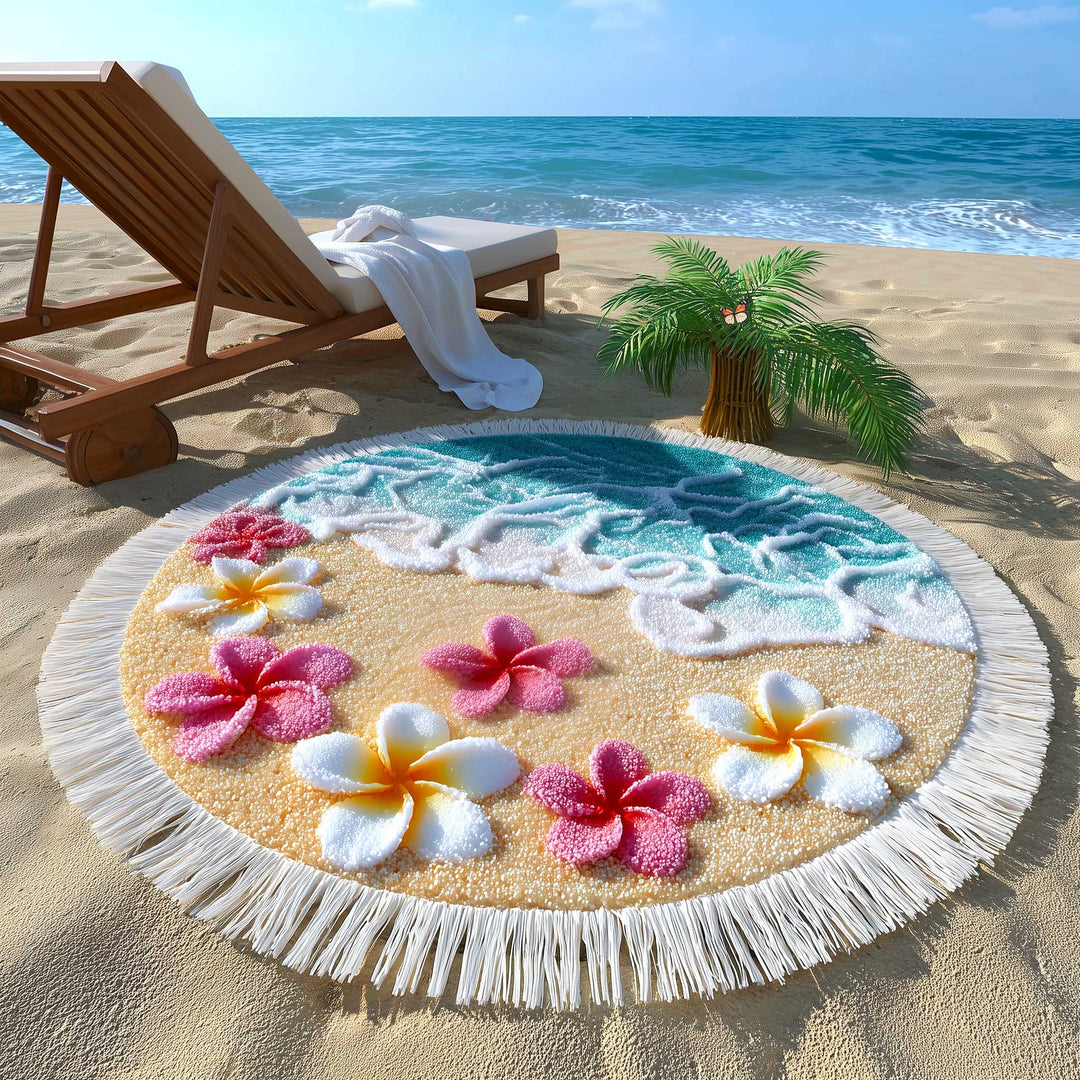 Round Plumeria Beach Towel