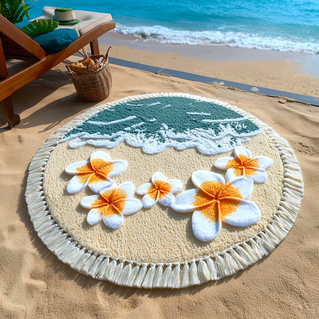Round Plumeria Beach Towel