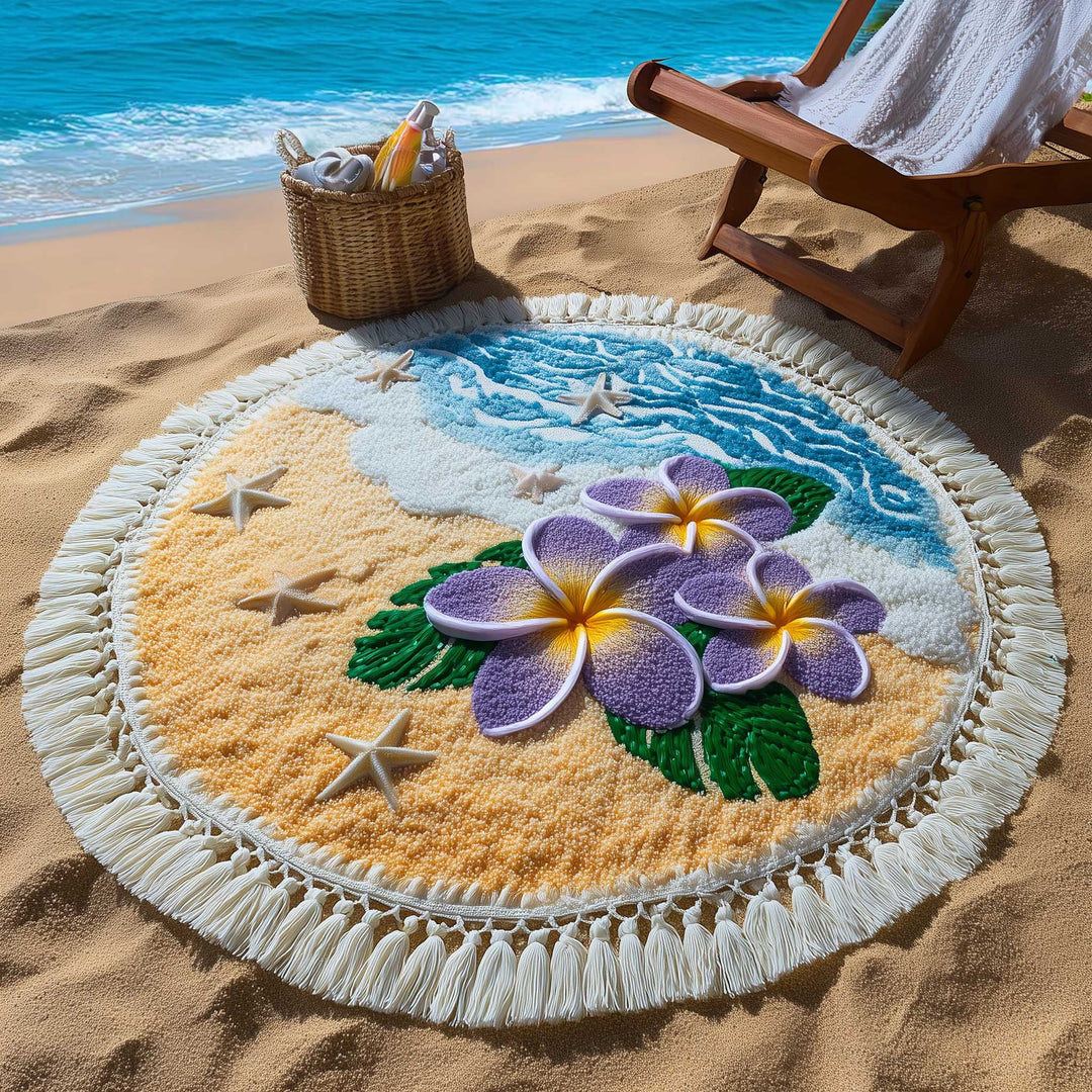 Round Plumeria Beach Towel