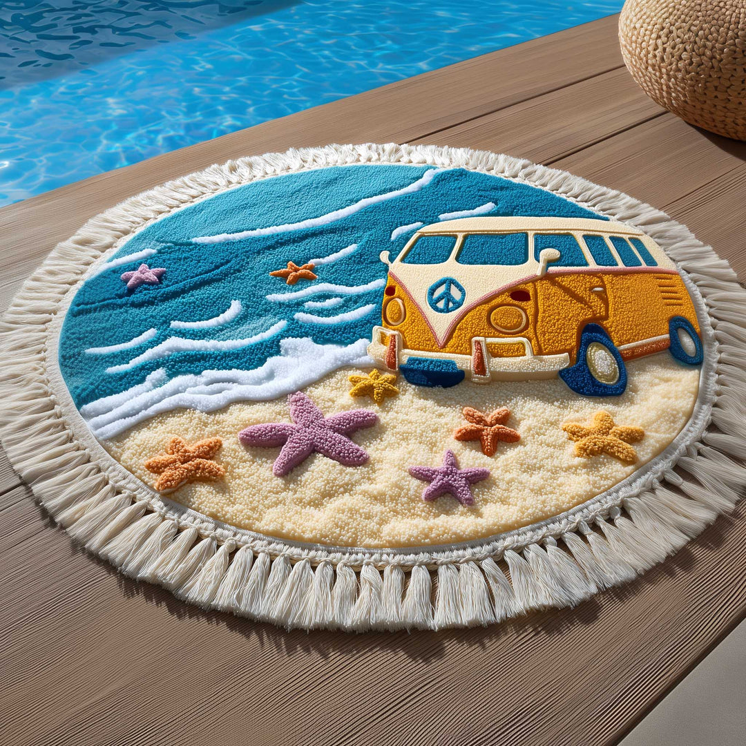 Free Spirit Van Round Beach Towel